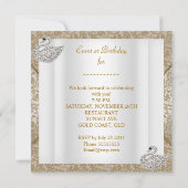 スワン ベージュ ゴールド ダマスク ホワイト エレガント バースデー 招待状 (裏面)