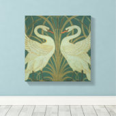 「スワン、ラッシュ&アイリス」パネル用壁紙デザイン キャンバスプリント (インサイチュ (ウッドフロア))