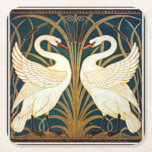 スワン&ラッシュ&アイリス，ヴィンテージデザイン スクエアペーパーコースター (正面)