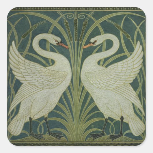 「スワン・ラッシュ・アンド・アイリス」壁紙デザイン スクエアシール (正面)