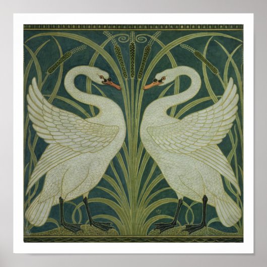 「スワン・ラッシュ・アンド・アイリス」壁紙デザイン ポスター (正面)