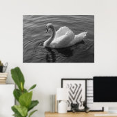 スワン。ロースパークレイク、カーディフ、ウェールズB&Wポスター ポスター (ホームオフィス)