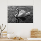 スワン。ロースパークレイク、カーディフ、ウェールズB&Wポスター ポスター (キッチン)