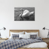 スワン。ロースパークレイク，カーディフ，ウェールズB&W キャンバスプリント (インサイチュ (寝室))