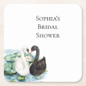 スワン 水生植物 湖 ロマンチック ブライズシャワー スクエアペーパーコースター (正面)