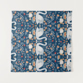 スワン、魚、花、民俗模様。 タペストリー (正面(横))