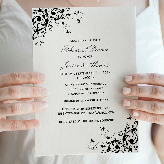 スワーズエレガントブラック&ホワイトリハーサルディナー 招待状