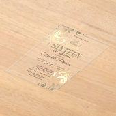 スワーズエレガント金ゴールドティアラスウィート16パーティー アクリル招待状 (レイダウン)