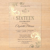 スワーズエレガント金ゴールドティアラスウィート16パーティー アクリル招待状 (正面)