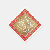 スワーズフェイク金ゴールドフォイルハッピーホリデイズオンレッド スタンダードカクテルナプキン (角)