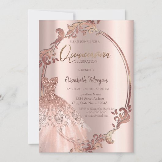 スワーズフレームバラ金ゴールドグリッタードレスキンセアニラ 招待状 (正面)