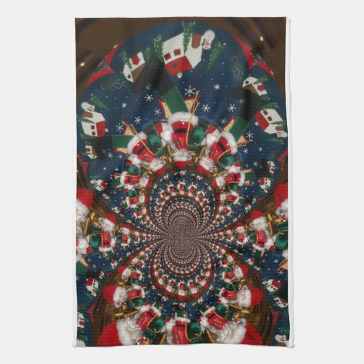 スワーリングサンタ魔法:ホリデーマグカップ&キッチンアイディア キッチンタオル (縦)