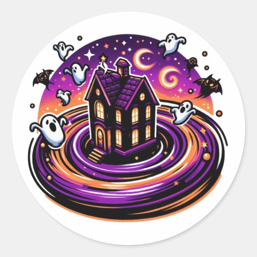スワーリングハウス幽霊のよく出るハロウィーンステッカー幽霊 ラウンドシール (正面)