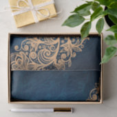 スワーリングブルーの背景にクリームベージュレース 薄葉紙 (ギフト)