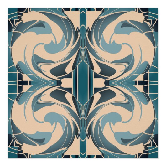 スワーリングベージュとシーフオムグレーティール（緑がかった色）対称 ポスター (正面)