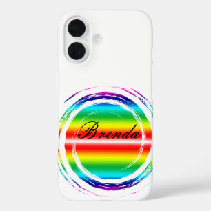 スワーリングレインボーサークルサンネームプレート iPhone 16ケース