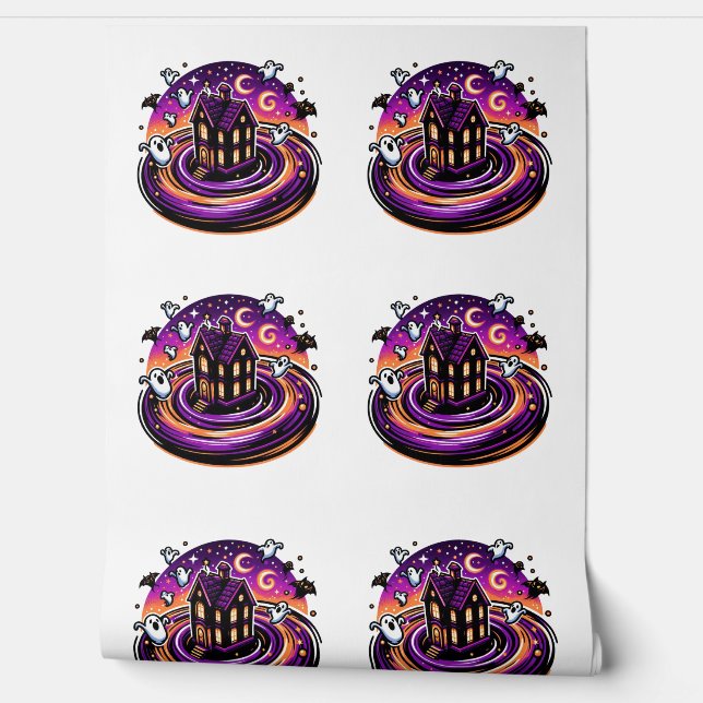 スワーリング幽霊のよく出るハウスハロウィーンキュート幽霊&ニッシュ 壁紙 (ほどく)