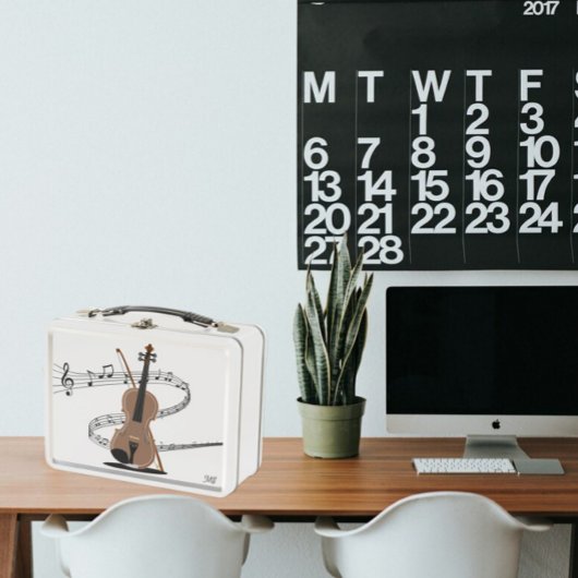 スワーリング音楽スタッフとバイオリンスケッチ |イニシャル メタルランチボックス