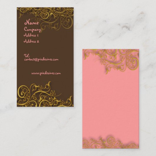 スワールかわいらしプロファイルカード付きのピンク色のチョコレート 名刺 (正面/裏面)