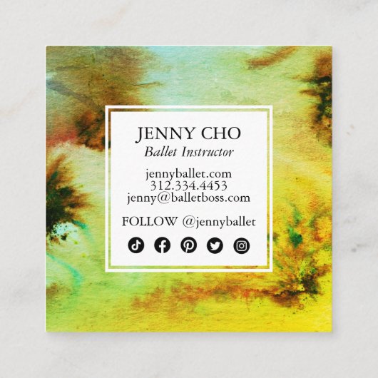 スワールとスプラッシュ水カラー抽象芸術 カラフル スクエア名刺 (裏面)