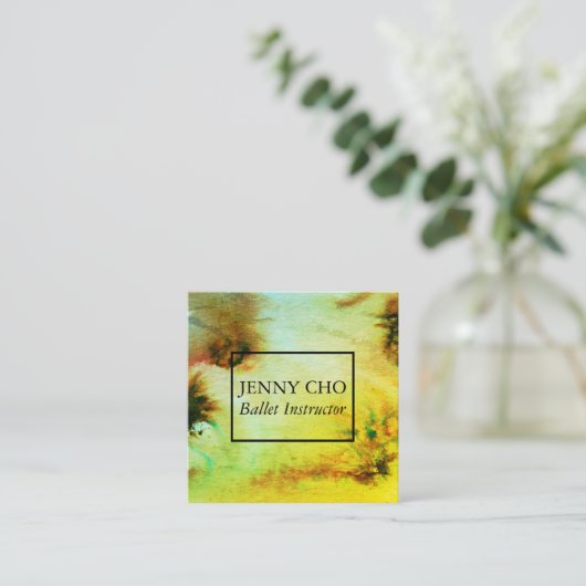 スワールとスプラッシュ水カラー抽象芸術 カラフル スクエア名刺 (スタンド正面)