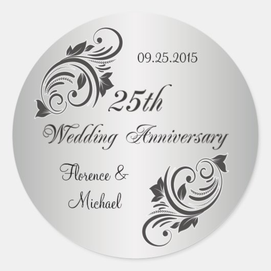 スワールと花シルバーブラックシール ラウンドシール (正面)