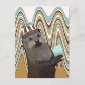 スワールの背景にアイスクリームを置いたかわいいカワウソ ポストカード (正面)