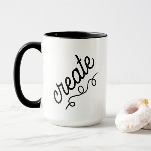 スワールの黒と白のコーヒーマグを作成 マグカップ (ドーナツ付き)