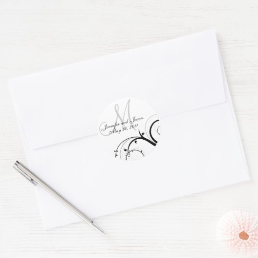 スワールエレガントモノグラム結婚式招待状シール ラウンドシール (封筒)