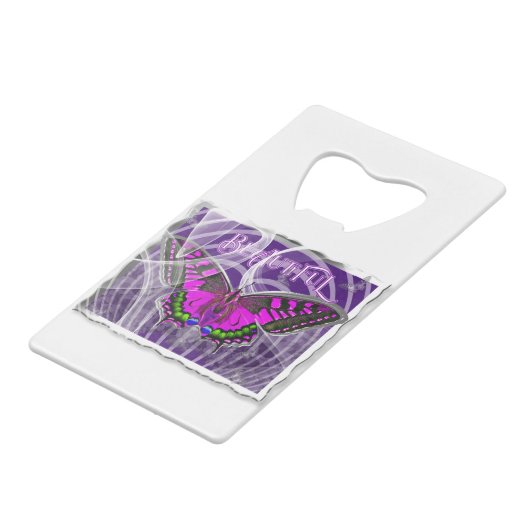 スワールカラフル付きシルバーフレーム蝶 クレジットカード栓抜き (裏面アングル)