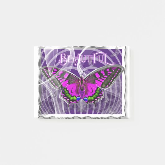 スワールカラフル付きシルバーフレーム蝶 ポストイット (正面)