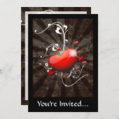 スワールグレンジ背景の輝くハート 招待状 (正面/裏面)