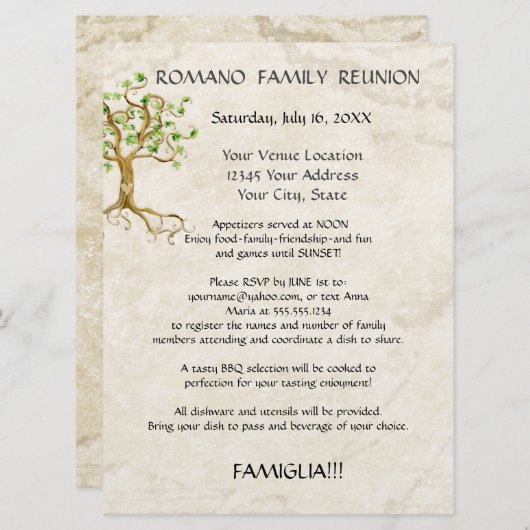 スワールツリールーツアンティークファミリー懇親会ピクニック 招待状 (正面/裏面)