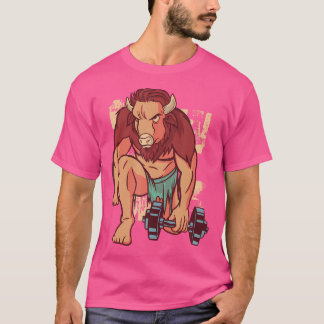 スワールバッファローブルボディビルジムフィットネス Tシャツ