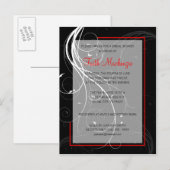 スワールブラック&レッドウェディングシャワー招待状 インビテーションポストカード (正面/裏面)