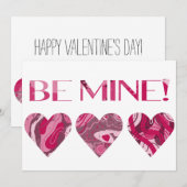 スワールペイントのピンクとレッドのバレンタイン　ビー・マイン　グリーティング シーズンカード (正面/裏面)