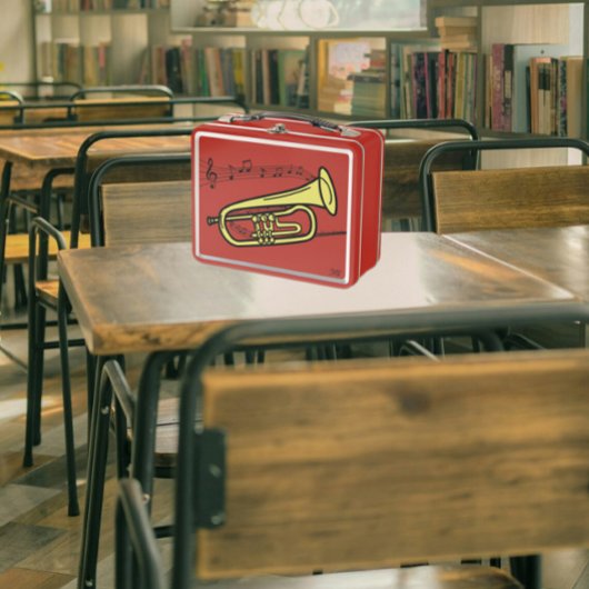 スワールミュージックスタッフトランペットスケッチ |イニシャル メタルランチボックス