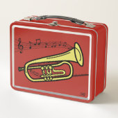 スワールミュージックスタッフトランペットスケッチ |イニシャル メタルランチボックス (正面)
