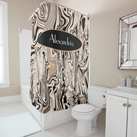 スワールモダンウォーターのカラー茶色の黒のパターンカスタム シャワーカーテン (インサイチュ)