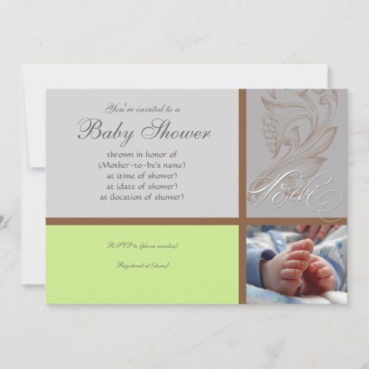 スワールモダンn水玉模様-男の赤ちゃんシャワー招待状 招待状 (正面)