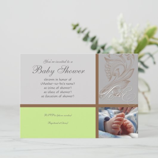 スワールモダンn水玉模様-男の赤ちゃんシャワー招待状 招待状 (スタンド正面)