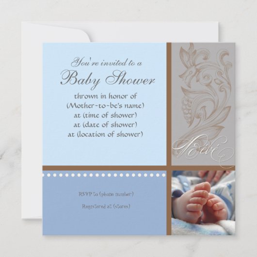 スワールモダンn水玉模様-男の赤ちゃんシャワー招待状 招待状 (正面)