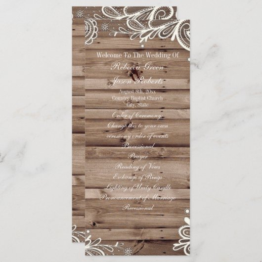 スワールレースバーンウッドカントリーウェディングプログラム プログラム (正面/裏面)