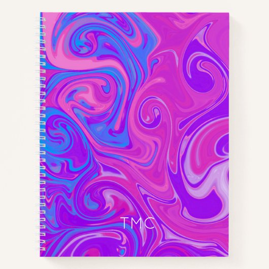 スワール大理石アー絵を描トイニシャルピンクのスケッチおもしろい ノートブック (正面)