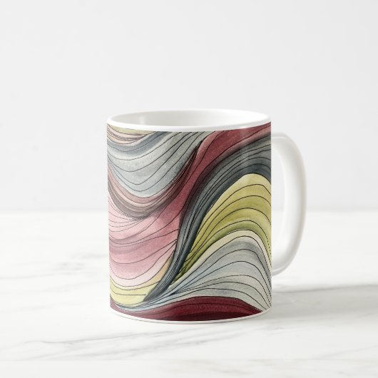 スワール手描き抽象水彩アート コーヒーマグカップ (正面右)