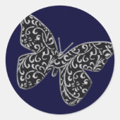 スワール&バタフライステッカーネイビーブルー深いブルー ラウンドシール (正面)