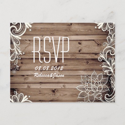 スワーレース納屋の木材の国の結婚式RSVP インビテーションポストカード (正面)
