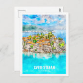 スヴェティステファンモンテネグロ旅行水の色のスケッチ ポストカード (正面/裏面)