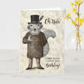 スーおもしろいツと帽子の誕生日リス カード (黄色い花)