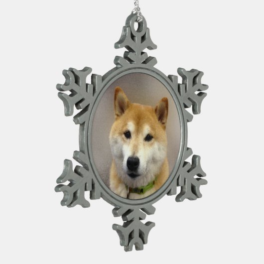 スーキ得写真テンプレート スノーフレークピューターオーナメント (左)